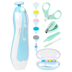 Oem Ηλεκτρική Λίμα Μωρού 12 σε 1 τρίμερ νυχιών με 6 Ανταλλακτικές Κεφαλές Led φως Γαλάζιο