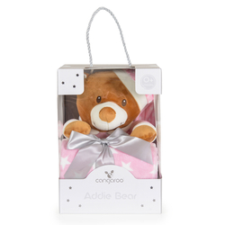Cangaroo Baby Blanket 90/75 cm with stuffed toy Addie Bear pink 3800146271657