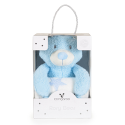Cangaroo Baby Blanket 90/75 cm with stuffed toy Rory Bear blue 3800146271695