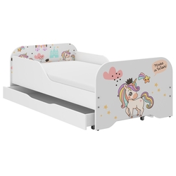 Παιδικό Κρεβάτι Miki 160 x 80 cm με Συρτάρι + Δώρο Στρώμα - Unicorn Rainbow