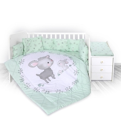 Σετ Προίκας Μωρού 120 x 60 για Κούνια 4 τμχ Με Μεγάλη Πάντα - Lorelli Set Lily 20800144101 - Lamb Green