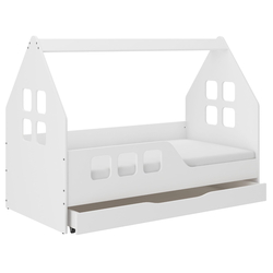 Montessori Domek Children's Bed with Drawer 160 x 80 cm Free Mattress White L