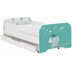 Miki Toddler Children Kids Bed Including Mattress + Drawer 160x80cm - Elephant