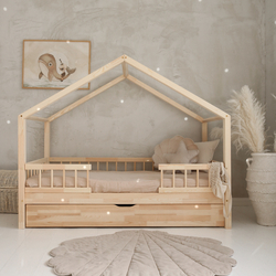 Luletto Housebed Bello Duo Plus Ξύλινο Παιδικό Κρεβάτι Σπιτάκι με Κάγκελα & Συρτάρι Ύπνου