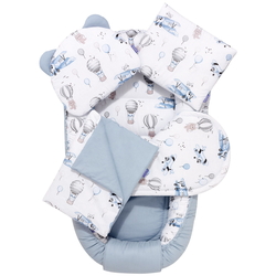 Jukki Χειροποίητο Σετ Baby Nest 5 τμχ Φωλιά Μωρού 100x55  0+μηνών Υφασμα balloon travel blue 5904506810741