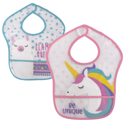 Lorelli Waterproof Plastic Bib with Sticker with Pocket Blue for 6m+ 2pcs Girl 10260250002