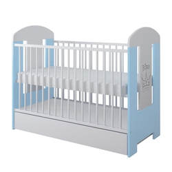 Ptilou Baby Crib 60x120cm 3 Levels (FREE mattress, Drawer) White Blue