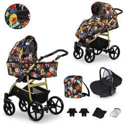 Kunert Mata 3 in 1 Complete Travel System Color Flowers Mata-03 Gold Frame