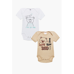 Pretty Baby Dad  Set of 2 Baby Cotton Bodysuits Short Sleeve White Beige