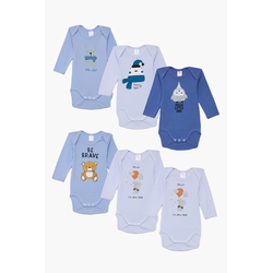 Pretty Baby Be Brave Set of 6 Baby Cotton Bodysuits Short Sleeve Blue