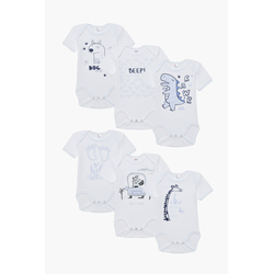 Pretty Baby Beep Set of 6 Baby Cotton Bodysuits Short Sleeve Blue White