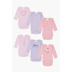 Pretty Baby Bunny Set of 6 Baby Cotton Bodysuits Long Sleeve Pink Lilac