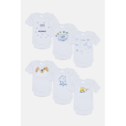 Pretty Baby Φαγάνα Σετ 6 βρεφικά βαμβακερά κορμάκια κοντό μανίκι Λευκό Σιέλ