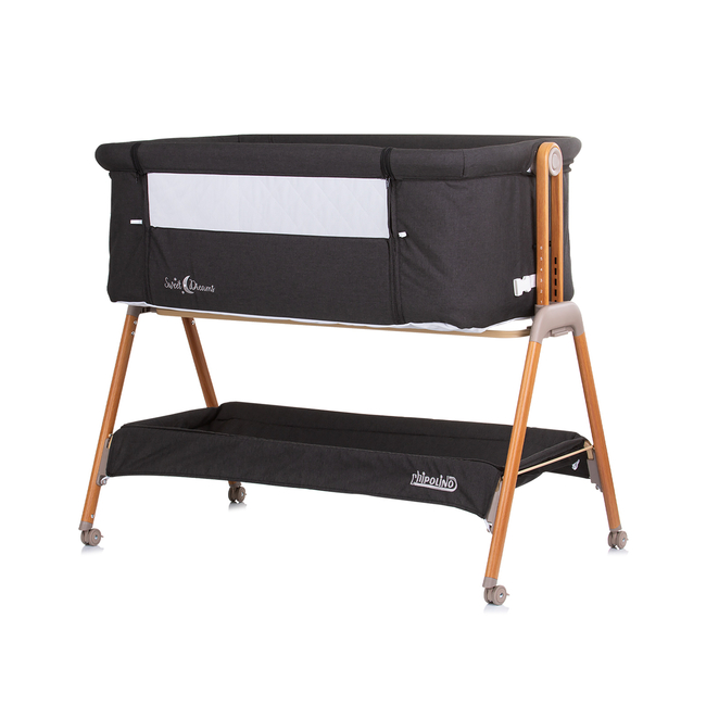 Co-sleeping crib with drop side “Sweet Dreams" graphite/wood + wheels KOSSD0232GT