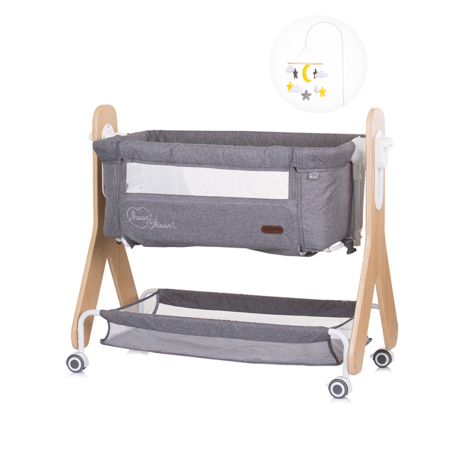 Chipolino Λίκνο με πτυσσόμενο πλευρό "Heart2Heart" γραφίτης KOSH2H02301GT (Δώρο Super Απαλή Κουβερτούλα)