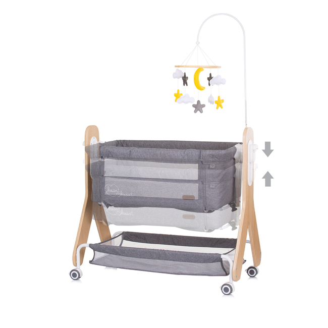 Chipolino Λίκνο με πτυσσόμενο πλευρό "Heart2Heart" γραφίτης KOSH2H02301GT (Δώρο Super Απαλή Κουβερτούλα)