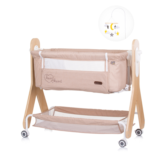 Chipolino Co-sleeping crib with drop side “Heart2Heart" sand KOSH2H02303SA
