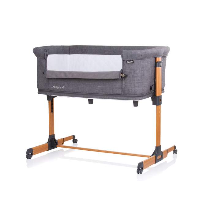 Chipolino Co-sleeping crib with drop side “Mommy 'n Me" graphite/wood KOSMM0231GT