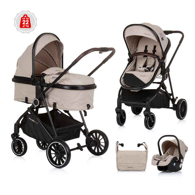 Chipolino Baby 3 in 1 transformable stroller "AURA" macadamia KKAUR02403MA