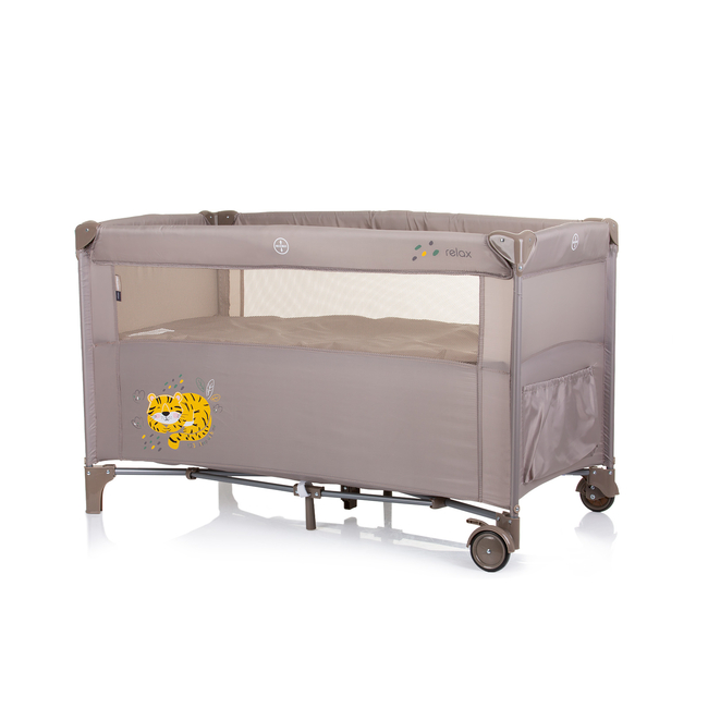 Chipolino Foldable travel cot with drop side Relax macadamia tiger KOSIRE246MA