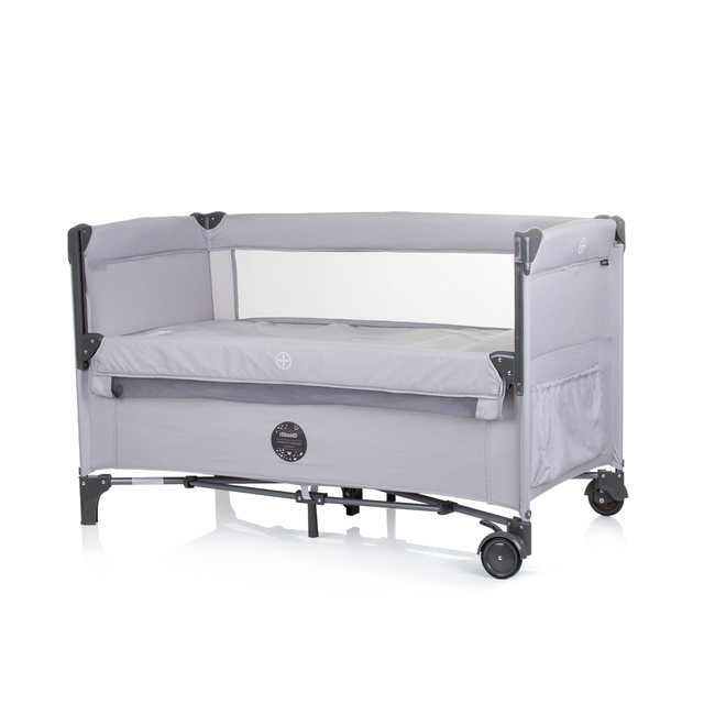 Chipolino foldable travel cot with drop side Relax ash grey linen KOSIRE241AS