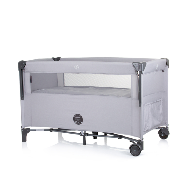Chipolino foldable travel cot with drop side Relax ash grey linen KOSIRE241AS