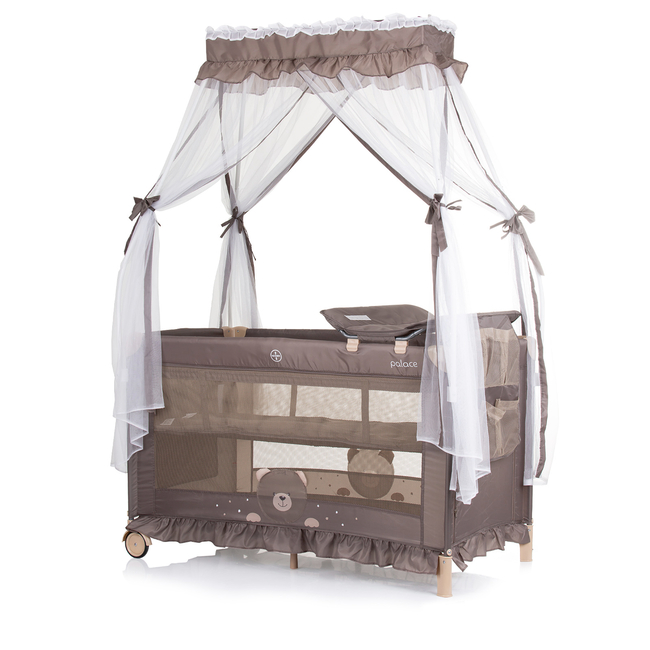 Chipolino Foldable travel cot with mosquito net Palace Bear beige KOSIPA242BE