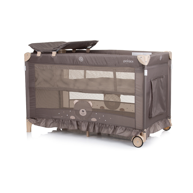 Chipolino Foldable travel cot with mosquito net Palace Bear beige KOSIPA242BE