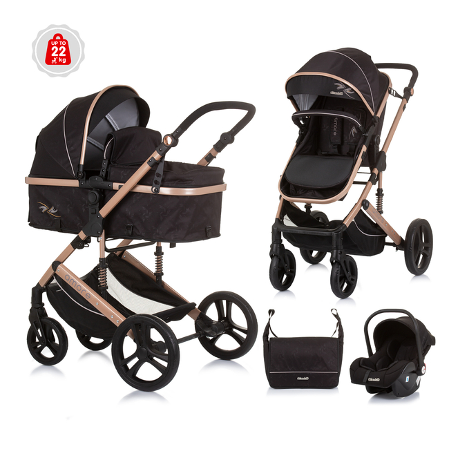 Chipolino Amore 3 σε 1 0-22kg Μεταμορφώσιμο καροτσάκι μωρού οψιδιανό/χρυσό KKAM02401OG