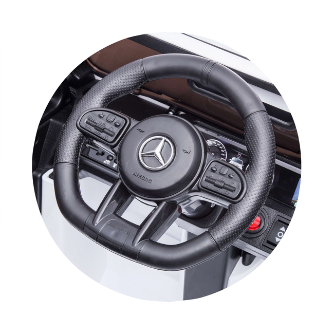 Battery operated SUV Mercedes G63 AMG white, EVA wheels, leather seat White ELJG63MB21W