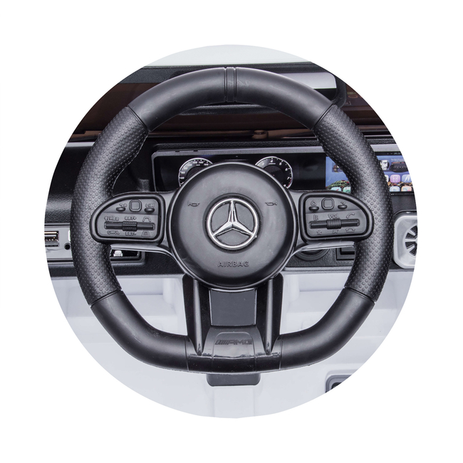 Battery operated SUV Mercedes G63 AMG white, EVA wheels, leather seat White ELJG63MB21W