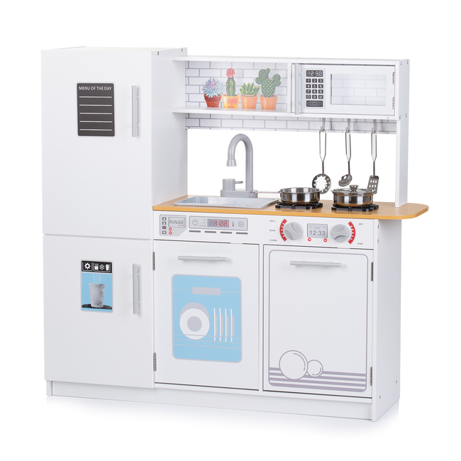 Chipolino Ξύλινη παιδική κουζίνα με 5pcs μεταλλικό σετ μαγειρικής και 1PCS LED DIWH02405553