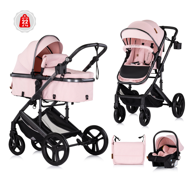 Chipolino Amore 3in1 0-22kg Μεταμορφώσιμο καροτσάκι ροζ ζαχαρωτό KKAM02506PM