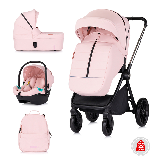 Chipolino Encanto 3 σε 1 Καροτσάκι μωρού 0-22kg με χωριστή Καλαθούνα & Αξεσουάρ ροζ marshmellow KKEN02505PM