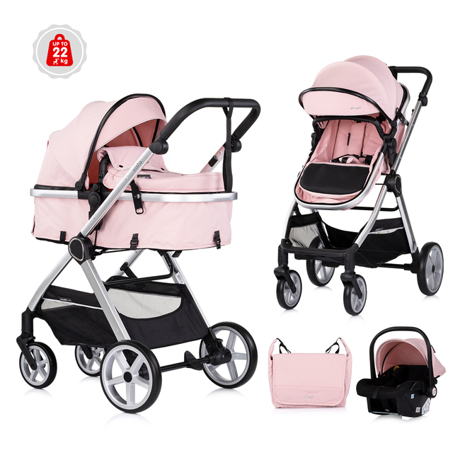 Chipolino VISTA 3 σε 1 Μεταμορφώσιμο καροτσάκι μωρού 0-22kg ροζ ζαχαρωτό KKVS02506PM