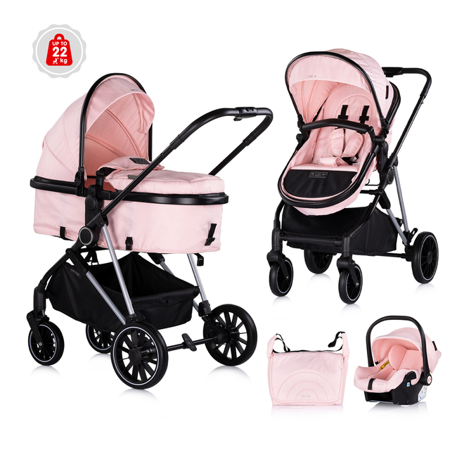 Chipolino Aura 3 in 1 Μεταμορφώσιμο καροτσάκι μωρού 0-22kg ροζ ζαχαρωτό KKAUR02506PM