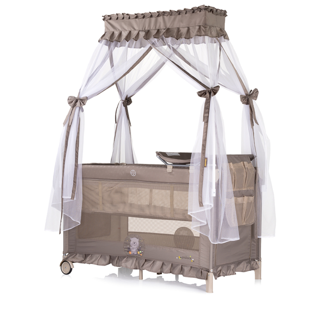 Chipolino Foldable travel cot with mosquito net Palace Bear beige KOSIPA252BE