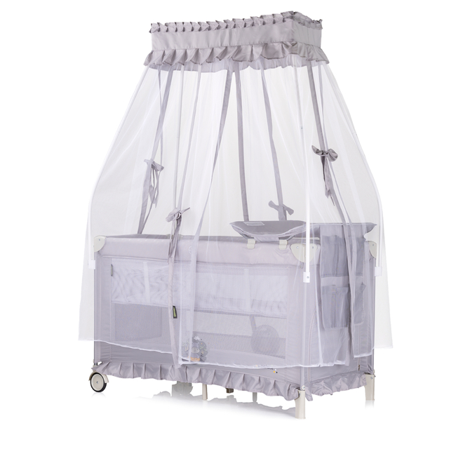 Foldable travel cot with mosquito net Palace Hippo grey KOSIPA251HI