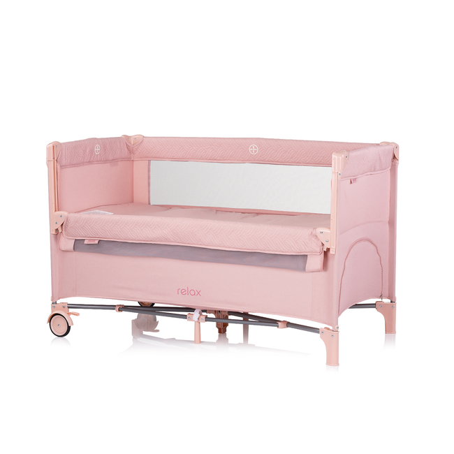 Chipolino Relax Παρκοκρέβατο με ανοιγόμενη πλευρά  pink marshmellow linen KOSIRE255PM