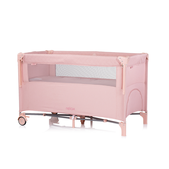 Chipolino Relax Παρκοκρέβατο με ανοιγόμενη πλευρά  pink marshmellow linen KOSIRE255PM