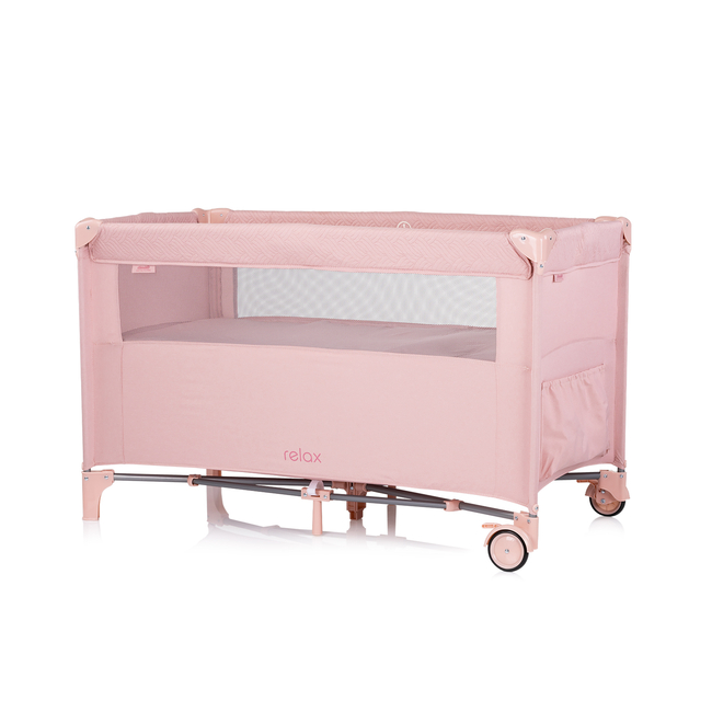Chipolino Relax Παρκοκρέβατο με ανοιγόμενη πλευρά  pink marshmellow linen KOSIRE255PM