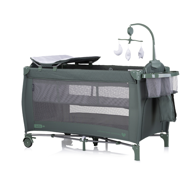 Chipolino Foldable travel cot with changing pad Bella basil KOSIB0253BA