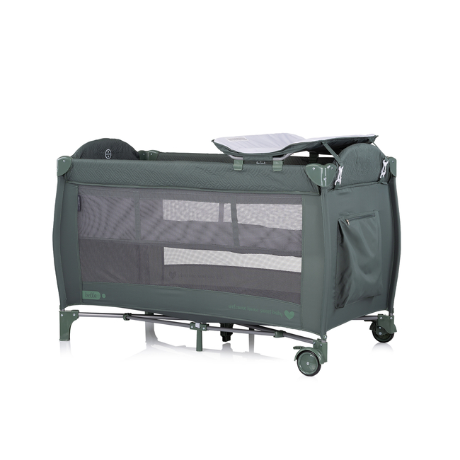 Chipolino Foldable travel cot with changing pad Bella basil KOSIB0253BA