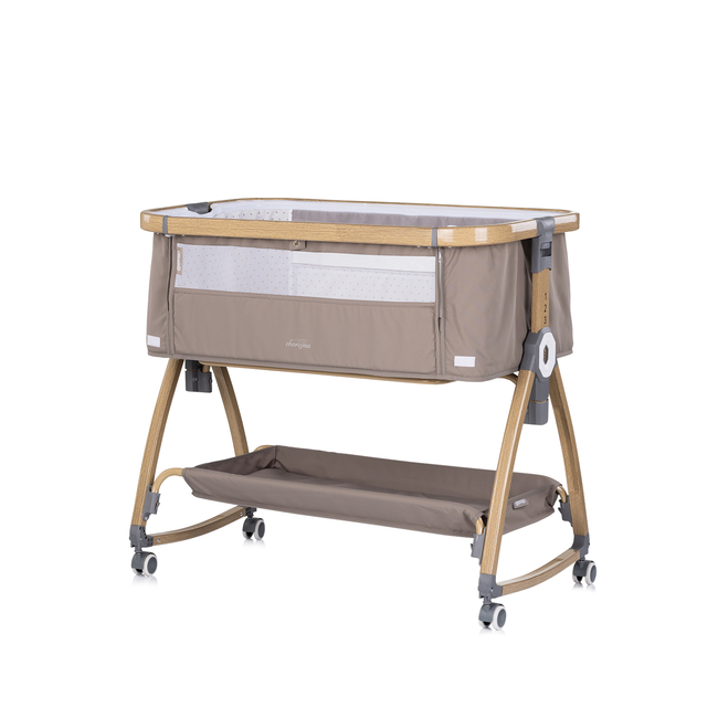 Chipolino Co-sleeping crib with drop side “Charisma" latte/wood + wheels KOSCA0263LA