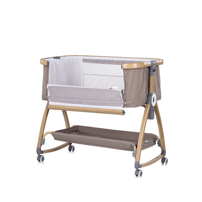 Chipolino Co-sleeping crib with drop side “Charisma" latte/wood + wheels KOSCA0263LA