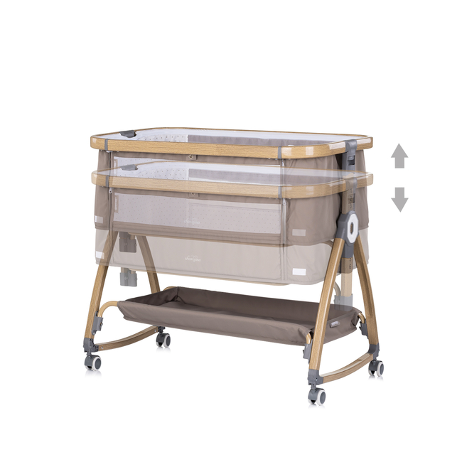 Chipolino Co-sleeping crib with drop side “Charisma" latte/wood + wheels KOSCA0263LA