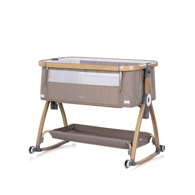 Chipolino Co-sleeping crib with drop side “Charisma" latte/wood + wheels KOSCA0263LA