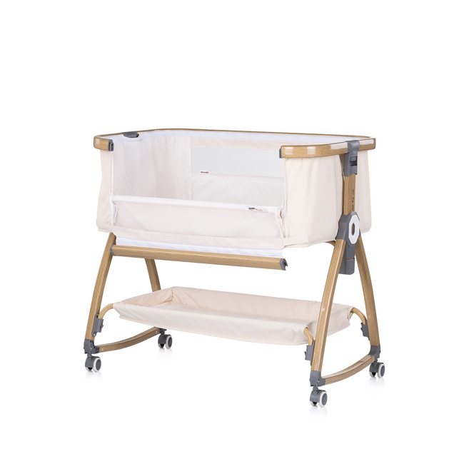 Chipolino Co-sleeping crib with drop side “Charisma" cashmere/wood + wheels KOSCA0264CA