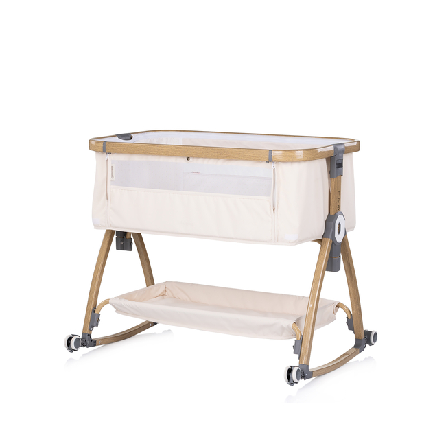 Chipolino Co-sleeping crib with drop side “Charisma" cashmere/wood + wheels KOSCA0264CA