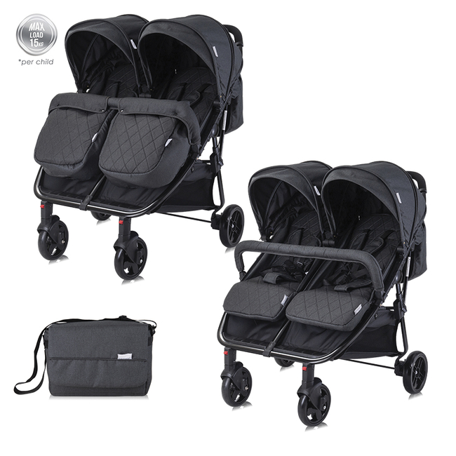 Lorelli DUO Twins Stroller with Footmuff & Bag 0 + Black 10021542305